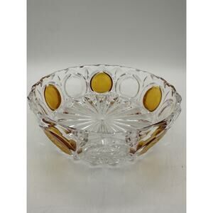 Vintage Art Deco Lead Crystal Glass With Amber Accent Nut Fruit Bowl 6”